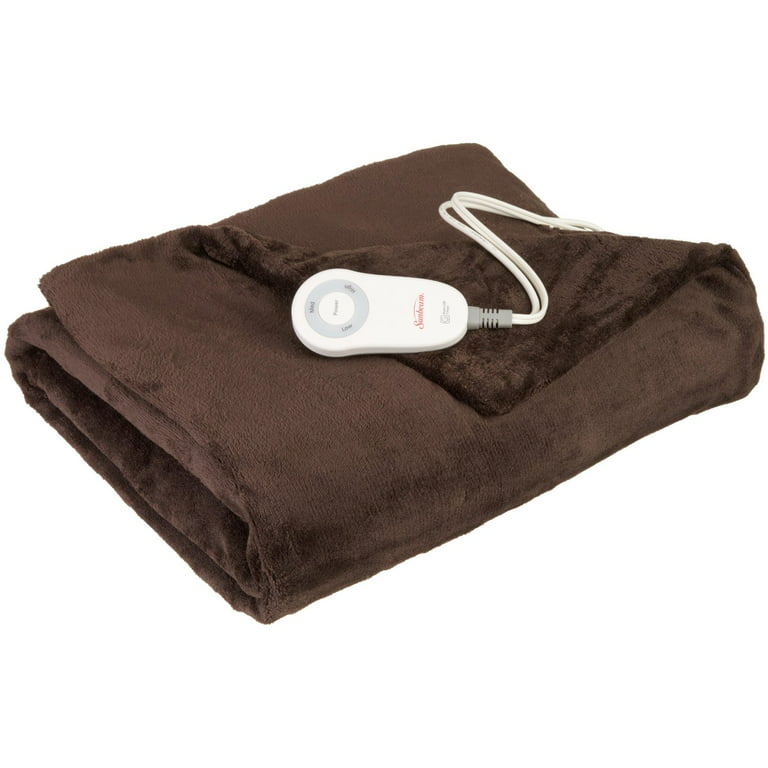 Charcoal Black Sunbeam Electric Heated Throw Blanket Velvet Plush Washable with 3-Heat Setting Auto-Off Controller 